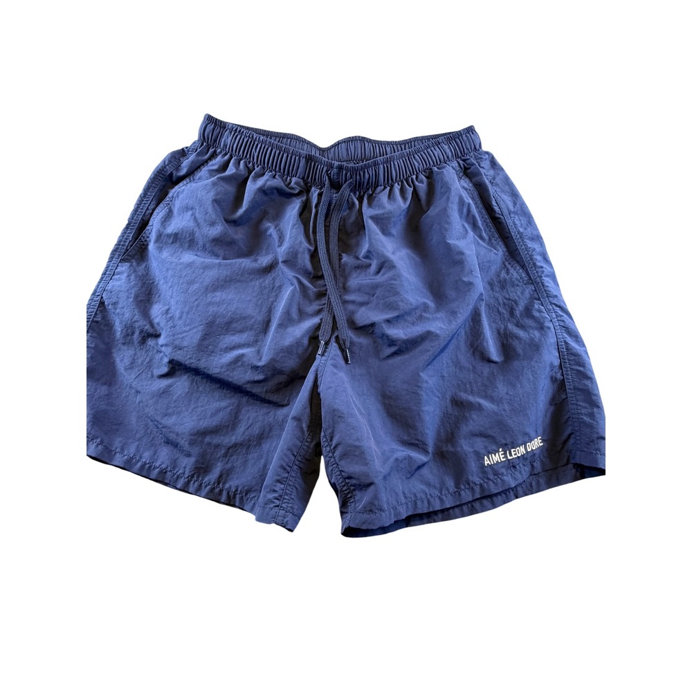 Aime Leon Dore Navy Blue Nylon Swim Shorts Mens Medium Logo Trunk Drawstring